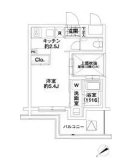 シンプルな間取りのアパートメント、明確に区切られた洋室とキッチン