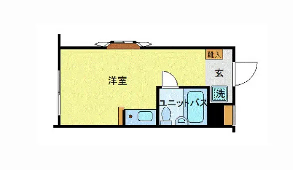 単純な間取り図、ワンルームアパートメントのレイアウト、キッチンと浴室付き