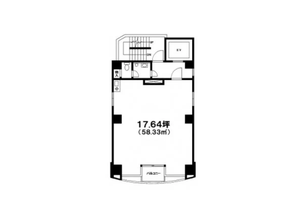 - 17.64坪(58.33㎡)の間取り図、バルコニー付きのシンプルなレイアウト